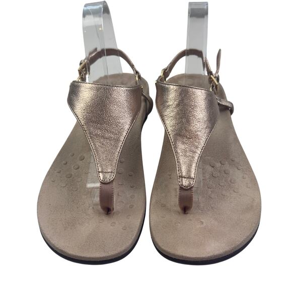 Vionic Kirra T-Strap Comfort Lightweight Metallic Champagne Sandals Women's 9 - Picture 1 of 8
